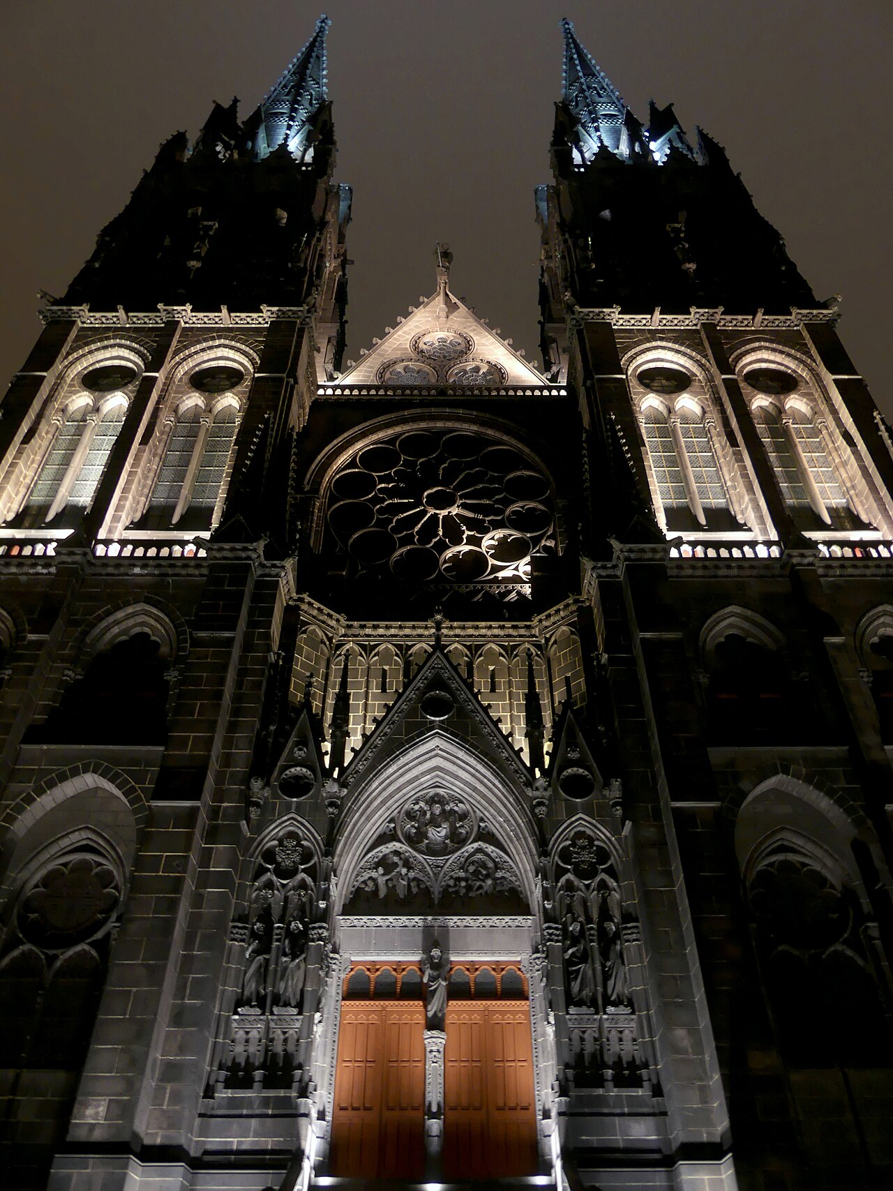 Clermont-Ferrand Cathedral at night, France